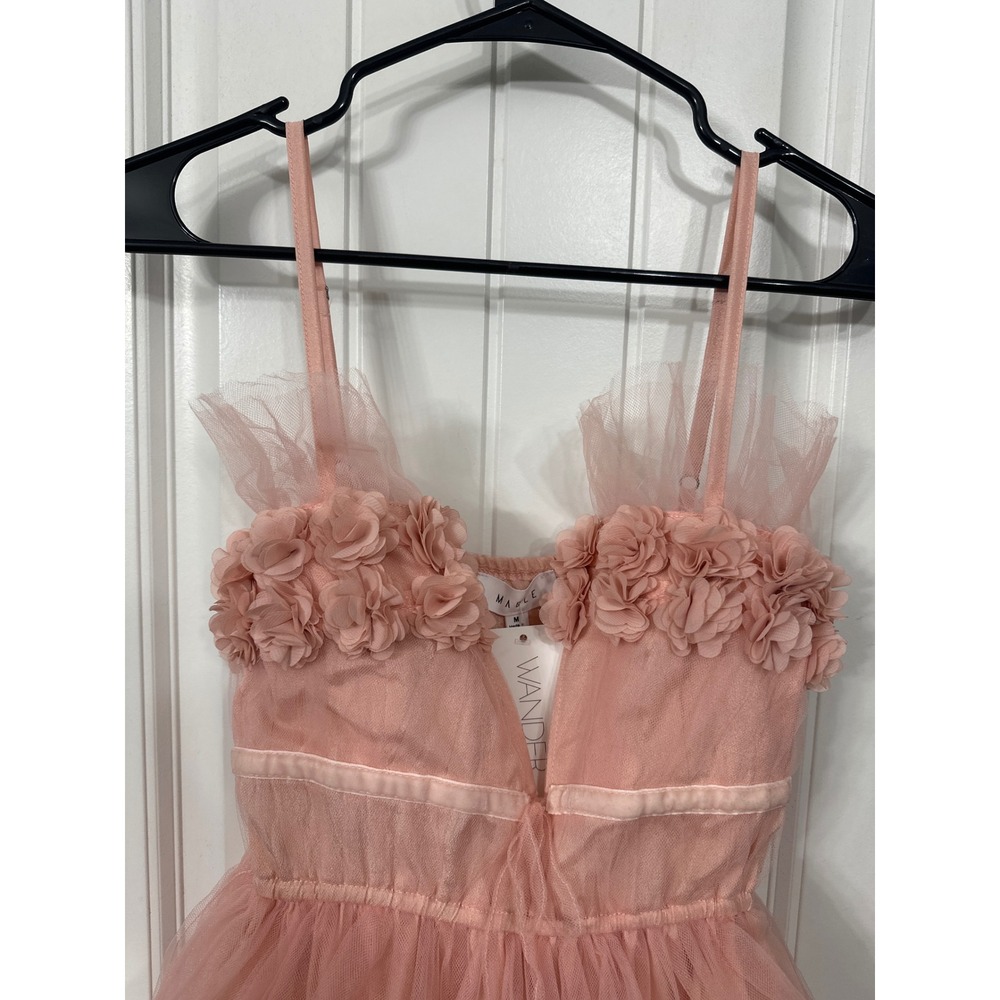 Mable PS I Love You Tulle Dress Blush Pink 3D Floral Tiered Mini Dress Womens M - Picture 2 of 7